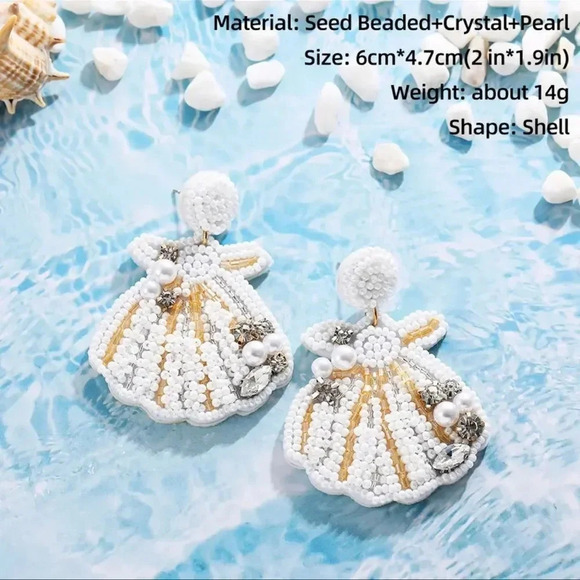 Anthropologie Beach Seashell Pearl Beaded Earrings Brand New - Picture 5 of 7